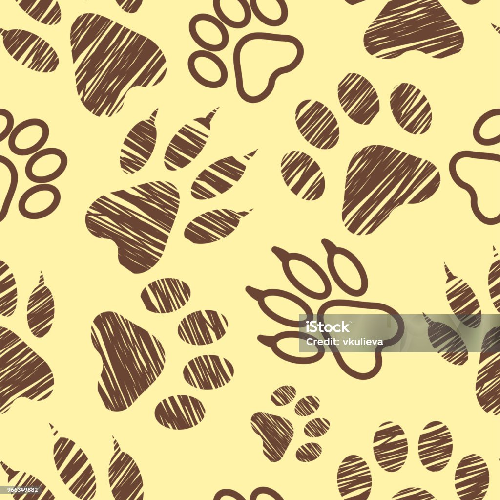 Pet Foot Pattern Seamless Pattern With Animal Footprints Pet Paw Stamps On White ...