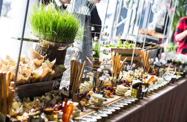 istock holiday buffet table served by different canape, sandwiches, snacks ready for eating in restaurant 966350356