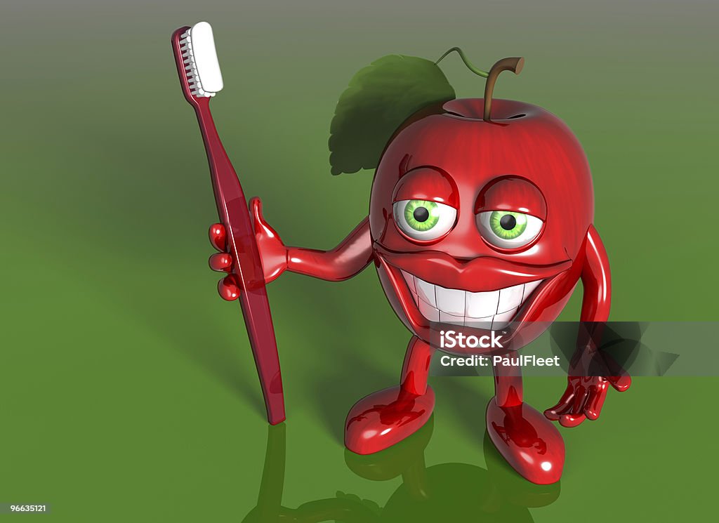 Jabłko z dużym grin - Zbiór zdjęć royalty-free (Antropomorficzna buźka)