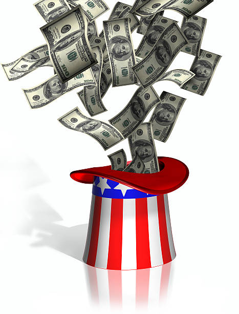 Uncle Sam collecting taxes stock photo