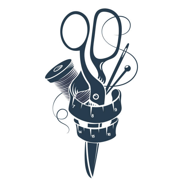 Sewing and cutting set Sewing and cutting accessories set silhouette thread sewing item stock illustrations