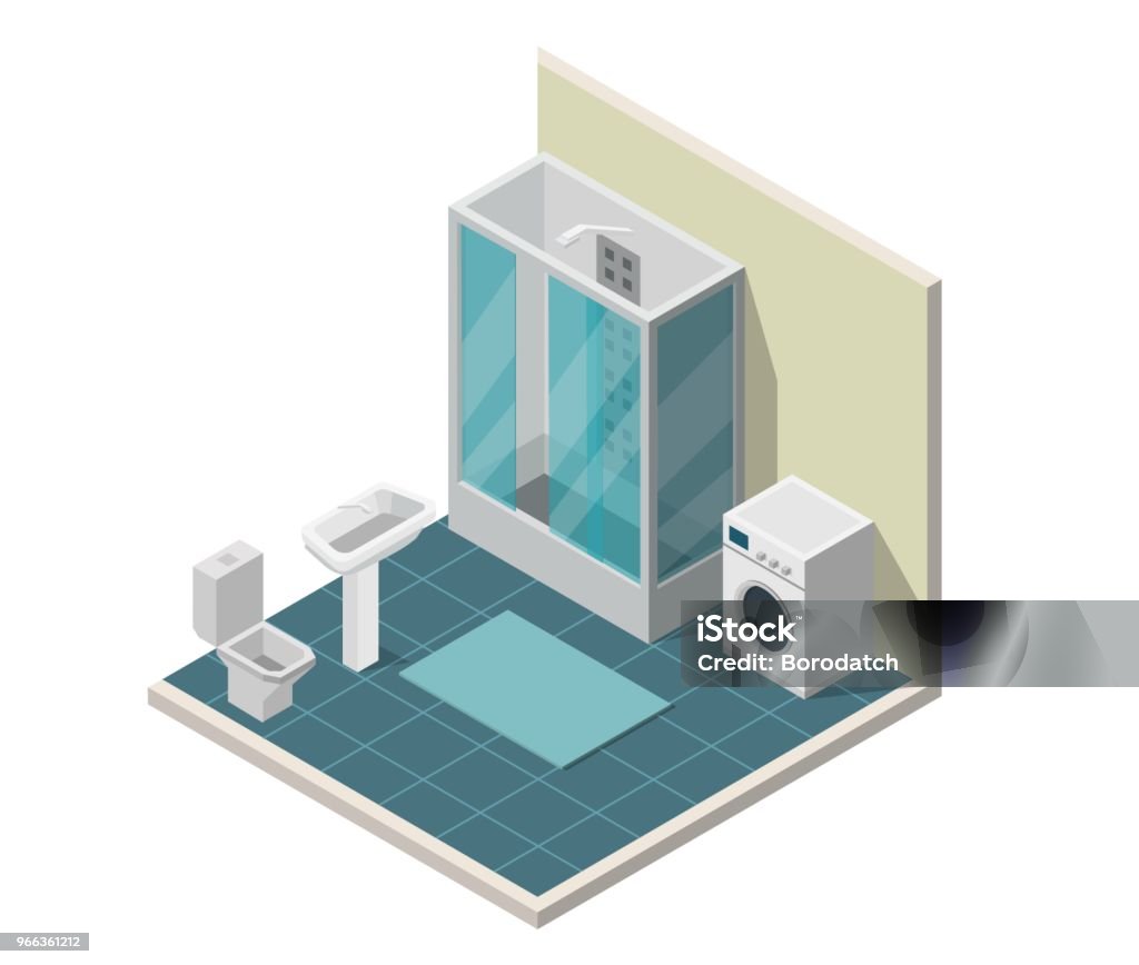 Bathroom low poly isometric interior vector illustration modern of flat background. Bathroom stock vector