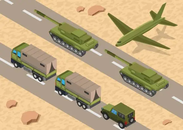 Vector illustration of Military army low poly of road base background