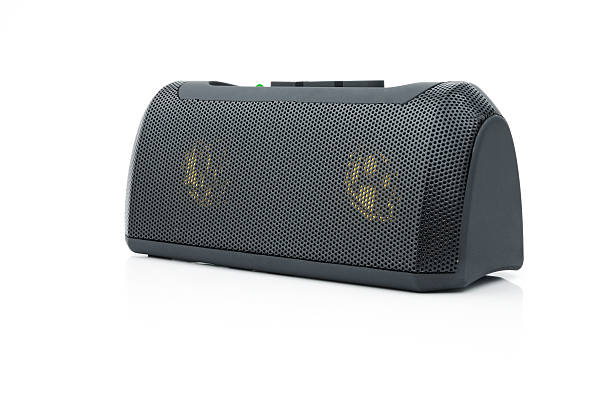 istock Black speaker with few pale yellow spots isolated in white 96636479