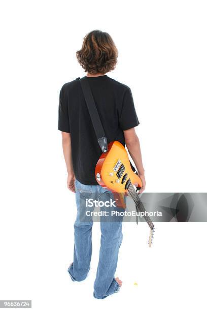 Back Side Of Teen Boy With Electric Guitar Over White Stock Photo - Download Image Now