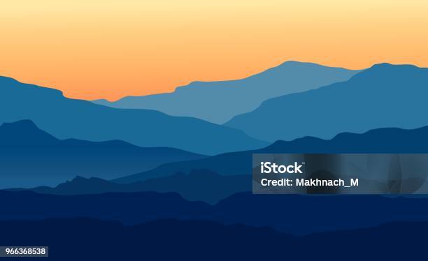 Landscape With Twilight In Blue Mountains Stock Illustration - Download Image Now - Mountain, Landscape - Scenery, Backgrounds