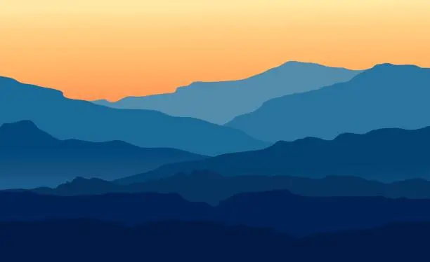 Vector illustration of Landscape with twilight in blue mountains