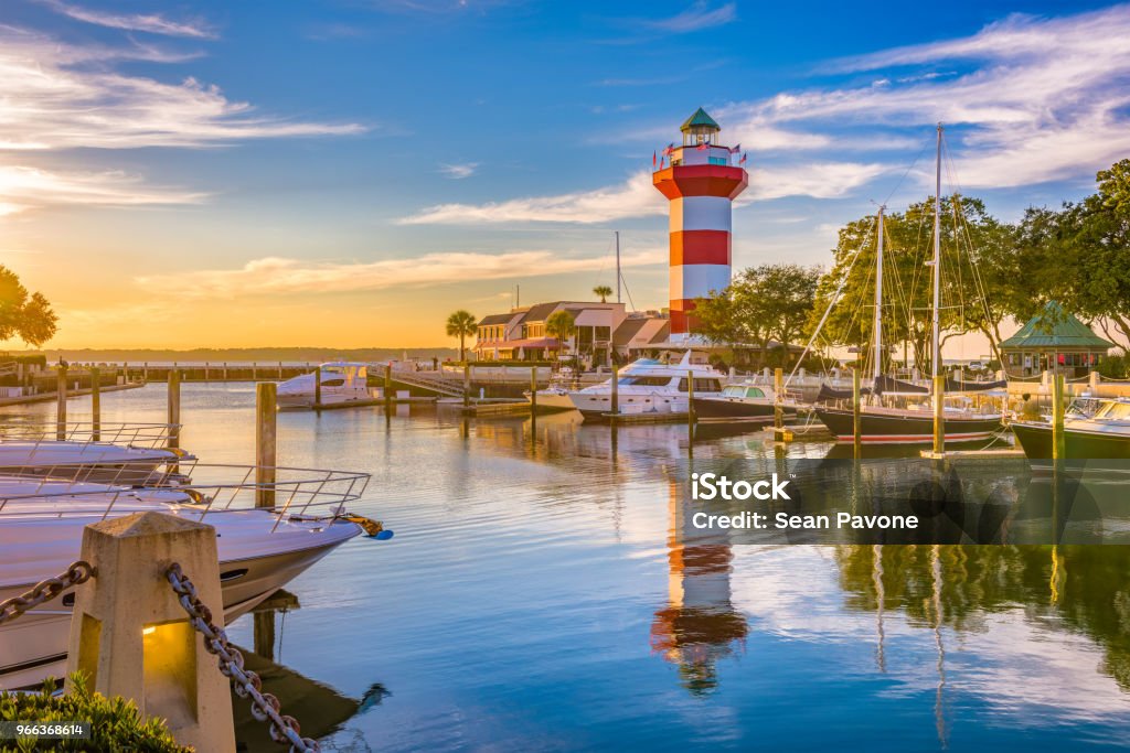 Hilton Head, South Carolina Hilton Head, South Carolina, lighthouse at dusk. Hilton Head Stock Photo