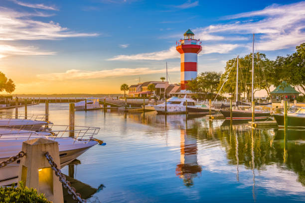 hilton head, carolina do sul - built structure house landscape lighthouse - fotografias e filmes do acervo