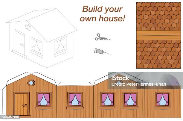 House Template Sweet Pink Comic Cottage Cut Out Fold And Glue It Isolated Vector Illustration On White Background Stock Illustration - Download Image Now