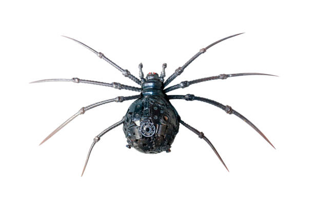 istock Black Steel Of Robot Spider on white Background 966369236