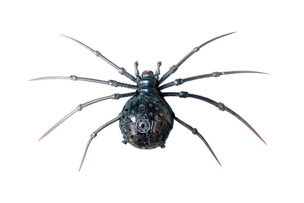 Black Steel Of Robot Spider on white Background stock photo