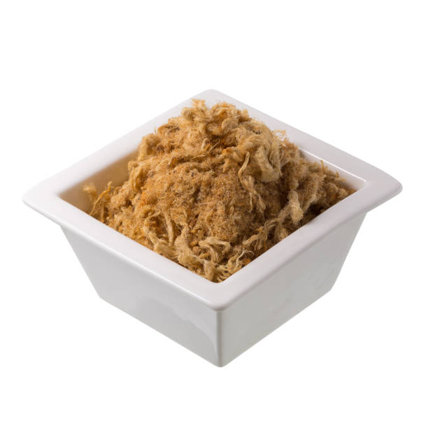 istock Dried shredded pork In a white box isolated on white background 966369740