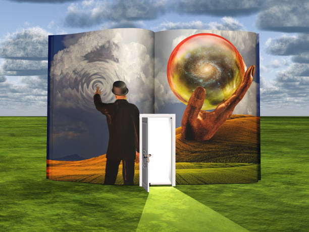 istock Book with science fiction scene and open doorway of light 966371322