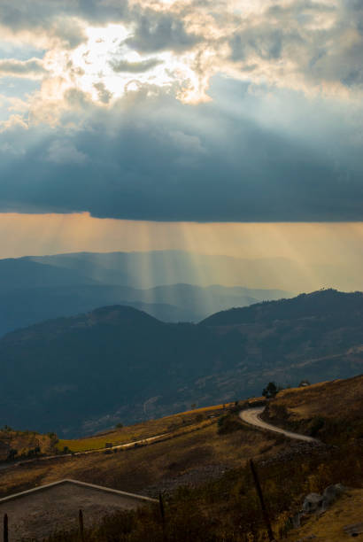 mountain valley and blue sky with clouds, huehuetenango