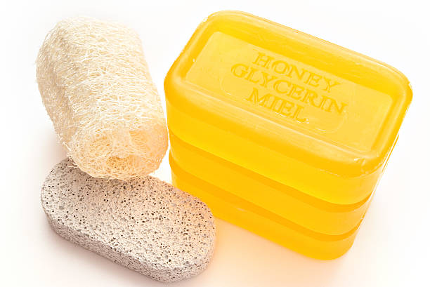 Soap and loofah stock photo