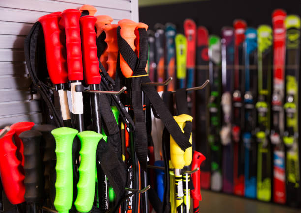 istock Different ski poles for sale in modern store 966381208