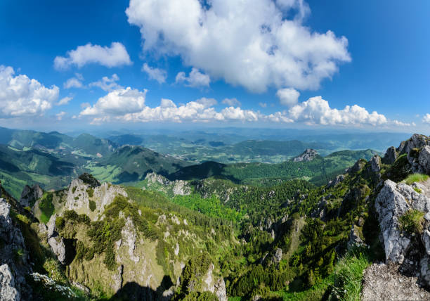 Panorama from the Great Rozsutec hill in The Vratna valley at the national park Mala Fatra, Slovakia.