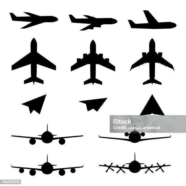 Ilustración de Conjunto De Iconos De Avión y más Vectores Libres de Derechos de Avión - Avión, Ícono, Aeropuerto