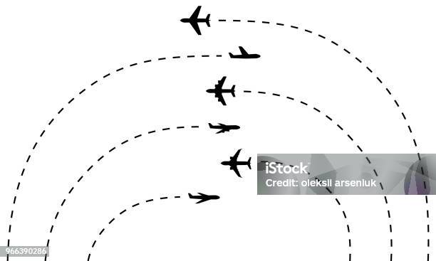 Vetores de Conjunto De Ícones De Avião E Suas Trilhas e mais imagens de Avião - Avião, Ícone de Computador, Vista Lateral