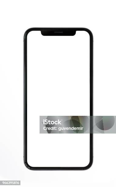 Neue Moderne Rahmenlose Smartphonemodell Mit Weißen Schirm Isoliert Auf Weißem Hintergrund Stockfoto und mehr Bilder von Smartphone