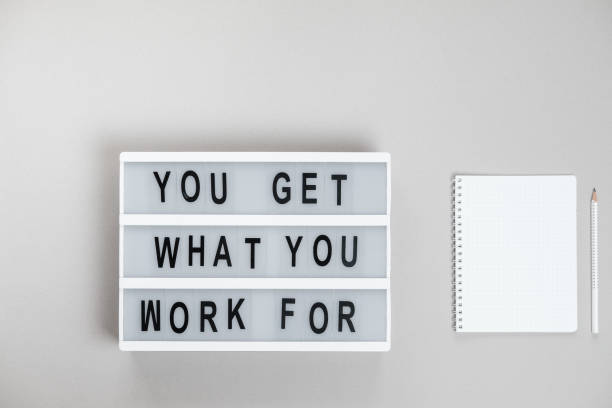 istock Motivational board and notebook. Business concept. Top view, flat lay 966396598