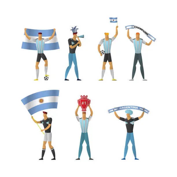 Vector illustration of Argentina football fans Cheerful soccer