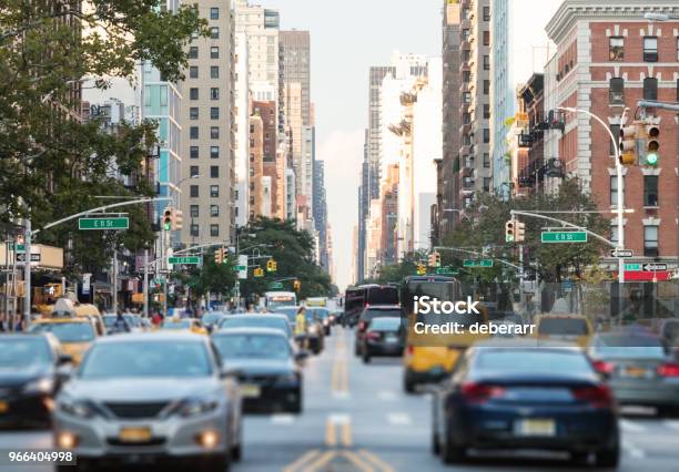 New York City Busy Street Scene With Cars And People Along 3rd Avenue In The East Village Of Manhattan Stock Photo - Download Image Now
