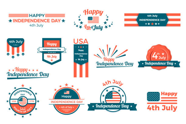 illustrations, cliparts, dessins animés et icônes de 4 juillet, étiquettes joyeux jour de l’indépendance, de baners et de badges définie. design plat vector - firework display celebration party fourth of july