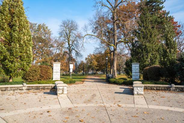 Urban Public Park under Blue Sky on a Fall Day