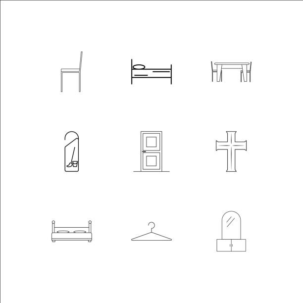家具アウトライン ベクトル アイコンを設定 - religious icon travel symbol hotel点のイラスト素材／クリップアート素材／マンガ素材／アイコン素材