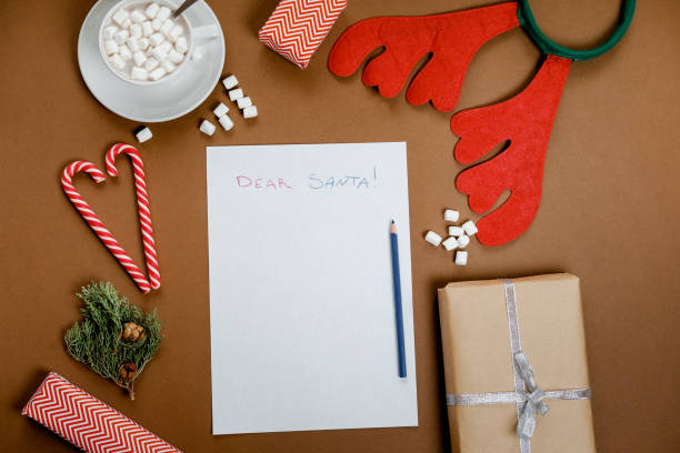 istock Letter for Santa, gifts and marshmallows. Top view, flat lay 966422892