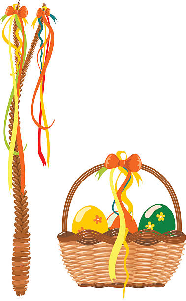 Easter decoration vector into white background  easter easter egg eggs basket stock illustrations