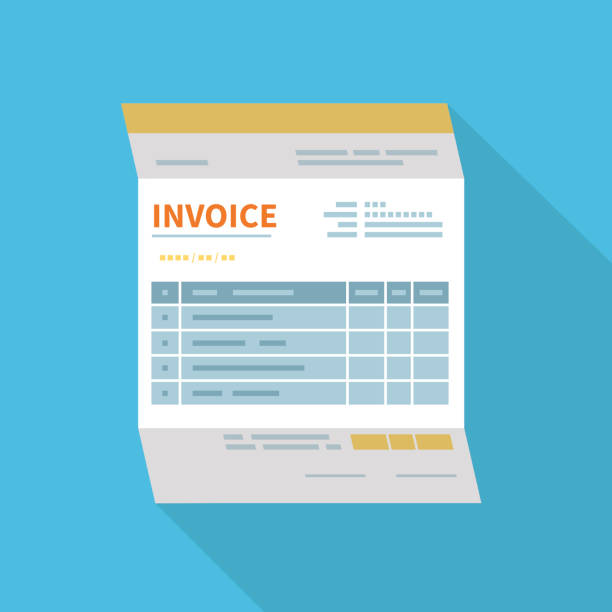Invoice icon isolated with a long shadow. Unfilled, minimalistic form of the document. Payment and invoicing, business or financial operations sign. Invoice icon isolated with a long shadow. Unfilled, minimalistic form of the document. Payment and invoicing, business or financial operations sign. Template design in the flat style. Vector financial bill illustrations stock illustrations