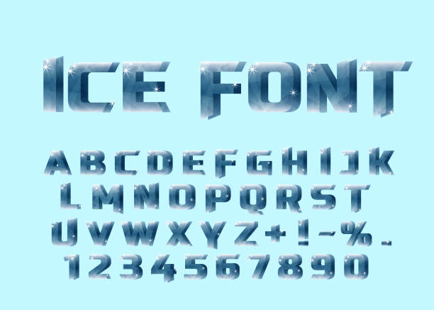 얼음 폰트입니다. 얼음 문자와 숫자. - alphabet letter crystal isolated stock illustrations