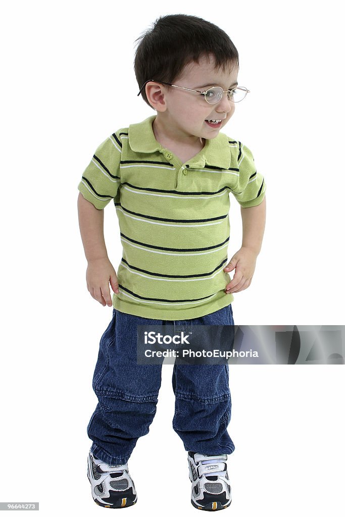 Toddler Chłopiec w okularach na biały - Zbiór zdjęć royalty-free (Brat)