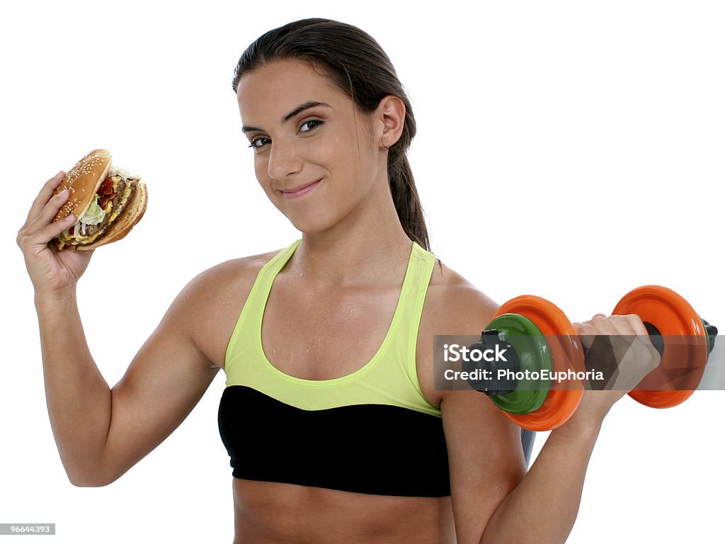 Bela Teen Menina segurando colorido e um gigantesco Cheeseb Pesos - Royalty-free Acima Foto de stock
