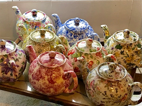 Vintage teapots with flower pattern