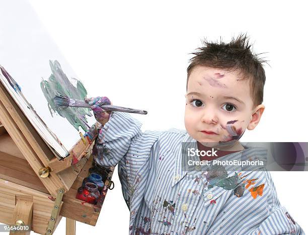 Boy Child Painting 04 Stock Photo - Download Image Now - Apron, Art, Blue