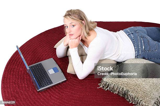 Beautiful Woman On Floor With Laptop Computer Stock Photo - Download Image Now - 20-24 Years, Adult, Adults Only