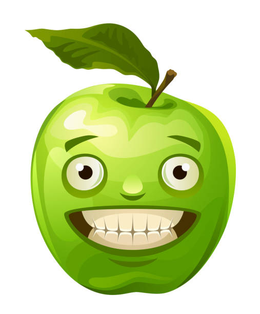 Funny green apple Funny green apple on a white background sour face stock illustrations