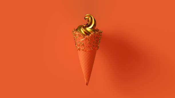 istock Orange Ice Cream with Gold leaf Ice Cream and Gold Sprinkles 966482818