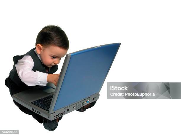 Adorable Baby Boy In Suit Checking His Email Stock Photo - Download Image Now - American Culture, Boys, Business