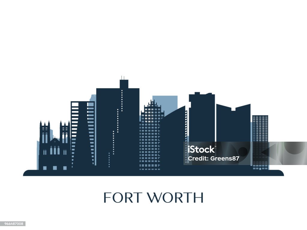 Fort Worth skyline, monochrome silhouette. Vector illustration. Fort Worth stock vector