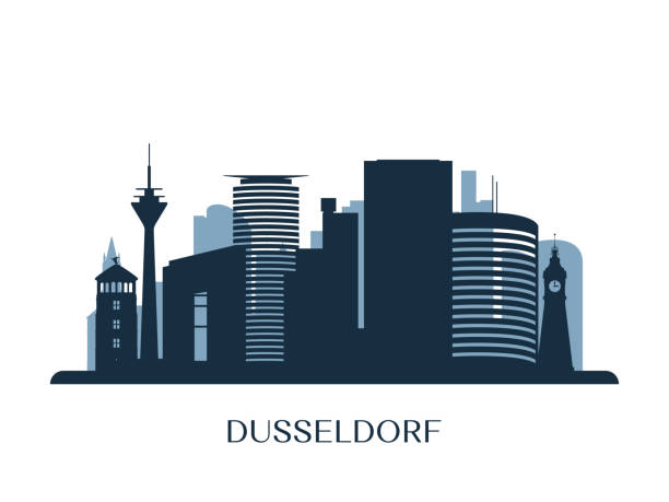 Dusseldorf skyline, monochrome silhouette. Vector illustration. Dusseldorf skyline, monochrome silhouette. Vector illustration. düsseldorf stock illustrations