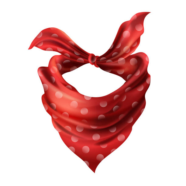 Vector 3d realistic red neck scarf, neckerchief Vector 3d realistic silk red neck scarf. Fabric cloth of dotted neckerchief. Scarlet bandana, outerwear of western cowboy. Unisex accessory isolated on white background red clothing stock illustrations
