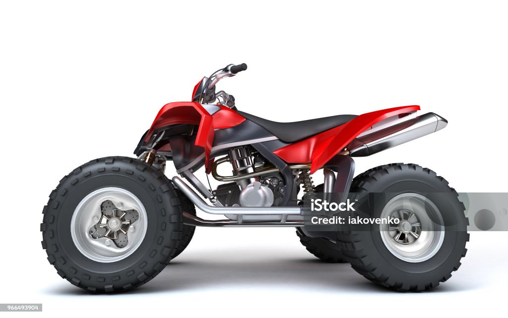 carne de vaca medio fuego Side View Of Powerful Red Atv Quad Bike Isolated On White Background  Perspective 3d Render Stock Photo - Download Image Now - iStock