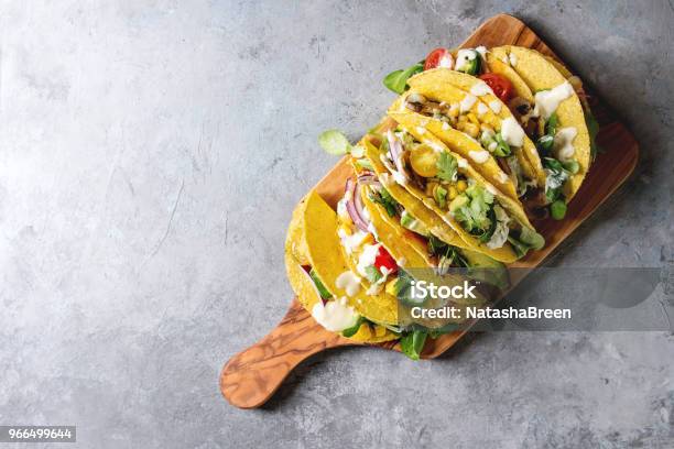 Vegetarian Corn Tacos Stock Photo - Download Image Now - Taco, Vegetarian Food, Meal