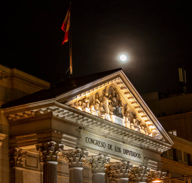 Spanish congress of Deputies in Madrid, Spain at night stock photo