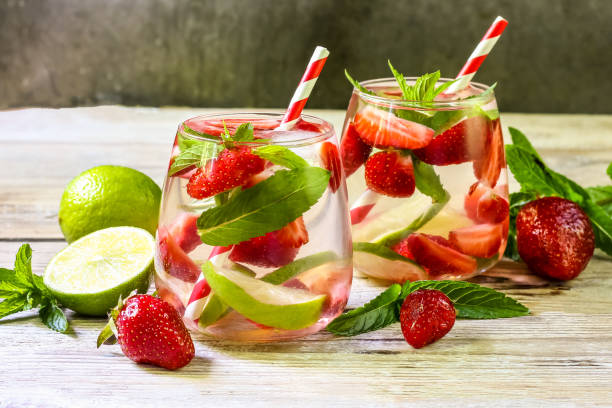 istock fresh lemonade with strawberries , lime and mint on a wooden background 966506920